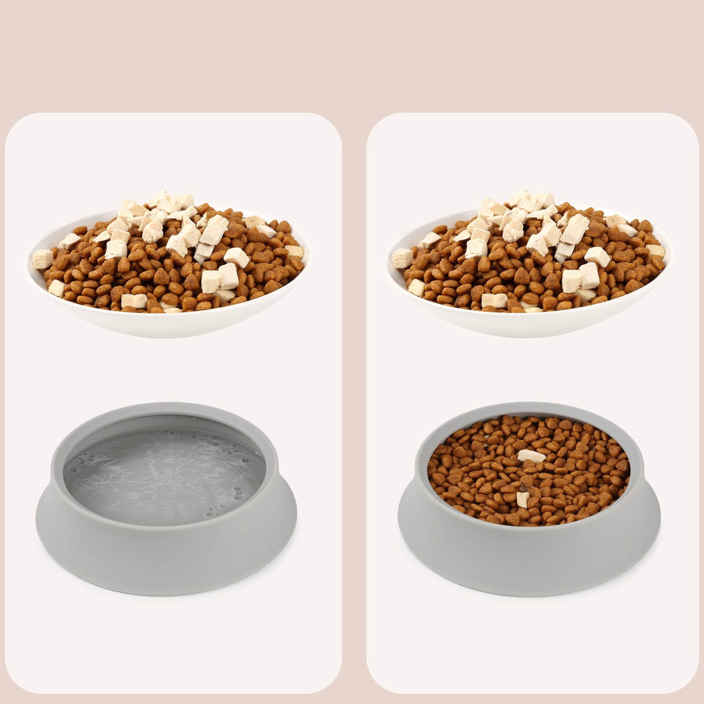 Elevated Cat Bowls, Raised Food Dishes with Silicone Base and Adjustable Shallow Plates for Indoor Cats