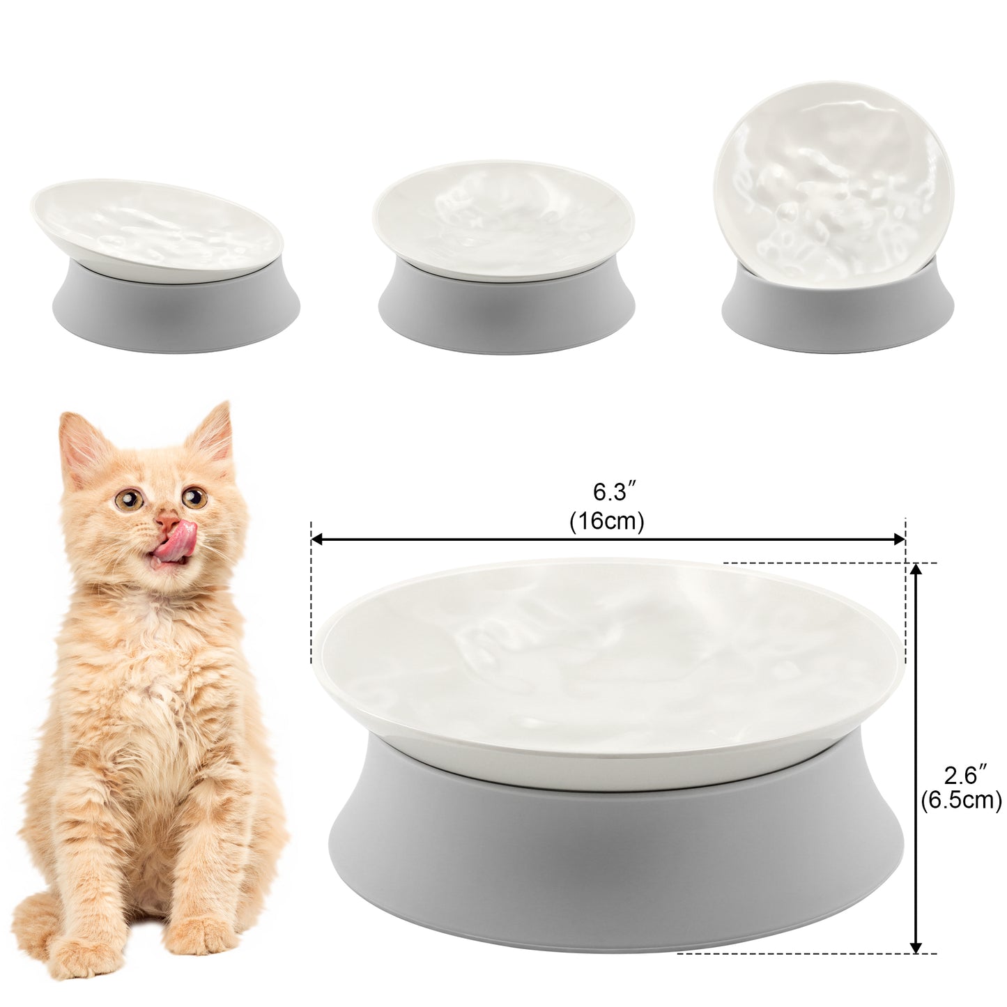 Elevated Cat Bowls, Raised Food Dishes with Silicone Base and Adjustable Shallow Plates for Indoor Cats